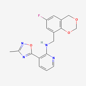 molecular formula C17H15FN4O3 B7626034 N-[(6-fluoro-4H-1,3-benzodioxin-8-yl)methyl]-3-(3-methyl-1,2,4-oxadiazol-5-yl)pyridin-2-amine 