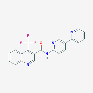 molecular formula C21H13F3N4O B7627073 N-(5-pyridin-2-ylpyridin-2-yl)-4-(trifluoromethyl)quinoline-3-carboxamide 