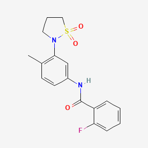 molecular formula C17H17FN2O3S B7628760 N-[3-(1,1-dioxo-1,2-thiazolidin-2-yl)-4-methylphenyl]-2-fluorobenzamide 