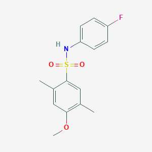 molecular formula C15H16FNO3S B7629226 N-(4-fluorophenyl)-4-methoxy-2,5-dimethylbenzenesulfonamide 