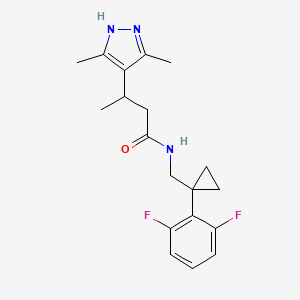 molecular formula C19H23F2N3O B7632088 N-[[1-(2,6-difluorophenyl)cyclopropyl]methyl]-3-(3,5-dimethyl-1H-pyrazol-4-yl)butanamide 