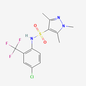 molecular formula C13H13ClF3N3O2S B7636373 N-[4-chloro-2-(trifluoromethyl)phenyl]-1,3,5-trimethylpyrazole-4-sulfonamide 