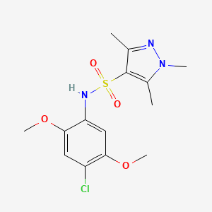 molecular formula C14H18ClN3O4S B7636391 N-(4-chloro-2,5-dimethoxyphenyl)-1,3,5-trimethylpyrazole-4-sulfonamide 