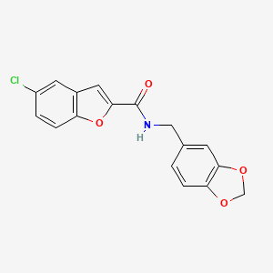 molecular formula C17H12ClNO4 B7637465 N-(1,3-benzodioxol-5-ylmethyl)-5-chloro-1-benzofuran-2-carboxamide 