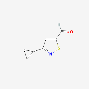 molecular formula C7H7NOS B7637627 3-Cyclopropyl-1,2-thiazole-5-carbaldehyde 