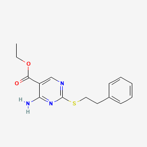 molecular formula C15H17N3O2S B7638673 4-Amino-2-phenethylsulfanyl-pyrimidine-5-carboxylic acid ethyl ester 