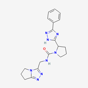 molecular formula C19H22N8O B7638864 N-(6,7-dihydro-5H-pyrrolo[2,1-c][1,2,4]triazol-3-ylmethyl)-2-(3-phenyl-1H-1,2,4-triazol-5-yl)pyrrolidine-1-carboxamide 