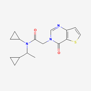 molecular formula C16H19N3O2S B7639002 N-cyclopropyl-N-(1-cyclopropylethyl)-2-(4-oxothieno[3,2-d]pyrimidin-3-yl)acetamide 