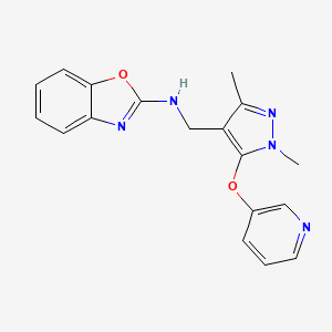 molecular formula C18H17N5O2 B7641531 N-[(1,3-dimethyl-5-pyridin-3-yloxypyrazol-4-yl)methyl]-1,3-benzoxazol-2-amine 