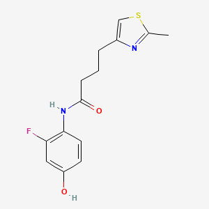 molecular formula C14H15FN2O2S B7648233 N-(2-fluoro-4-hydroxyphenyl)-4-(2-methyl-1,3-thiazol-4-yl)butanamide 