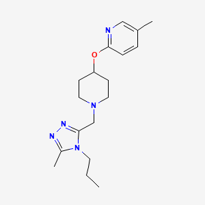 molecular formula C18H27N5O B7648568 5-Methyl-2-[1-[(5-methyl-4-propyl-1,2,4-triazol-3-yl)methyl]piperidin-4-yl]oxypyridine 