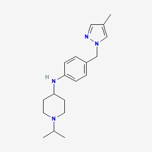 molecular formula C19H28N4 B7648723 N-[4-[(4-methylpyrazol-1-yl)methyl]phenyl]-1-propan-2-ylpiperidin-4-amine 