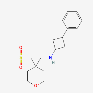 molecular formula C18H27NO3S B7649438 N-[[4-(methylsulfonylmethyl)oxan-4-yl]methyl]-3-phenylcyclobutan-1-amine 