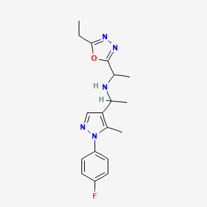molecular formula C18H22FN5O B7650088 N-[1-(5-ethyl-1,3,4-oxadiazol-2-yl)ethyl]-1-[1-(4-fluorophenyl)-5-methylpyrazol-4-yl]ethanamine 