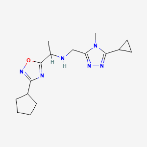 molecular formula C16H24N6O B7654027 1-(3-cyclopentyl-1,2,4-oxadiazol-5-yl)-N-[(5-cyclopropyl-4-methyl-1,2,4-triazol-3-yl)methyl]ethanamine 