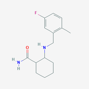 molecular formula C15H21FN2O B7654233 2-[(5-Fluoro-2-methylphenyl)methylamino]cyclohexane-1-carboxamide 
