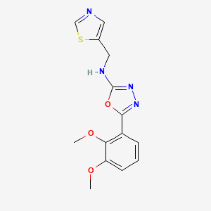 molecular formula C14H14N4O3S B7654493 5-(2,3-dimethoxyphenyl)-N-(1,3-thiazol-5-ylmethyl)-1,3,4-oxadiazol-2-amine 