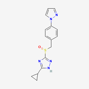 molecular formula C15H15N5OS B7654795 5-cyclopropyl-3-[(4-pyrazol-1-ylphenyl)methylsulfinyl]-1H-1,2,4-triazole 