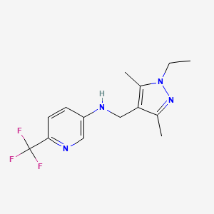 molecular formula C14H17F3N4 B7654901 N-[(1-ethyl-3,5-dimethylpyrazol-4-yl)methyl]-6-(trifluoromethyl)pyridin-3-amine 