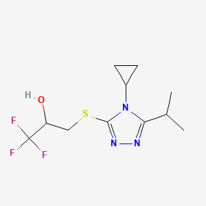 molecular formula C11H16F3N3OS B7655859 3-[(4-Cyclopropyl-5-propan-2-yl-1,2,4-triazol-3-yl)sulfanyl]-1,1,1-trifluoropropan-2-ol 