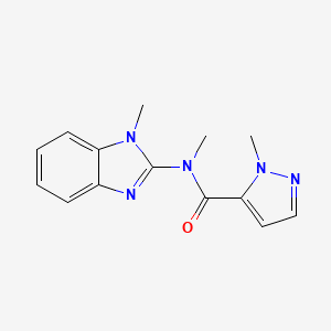 molecular formula C14H15N5O B7656258 N,2-dimethyl-N-(1-methylbenzimidazol-2-yl)pyrazole-3-carboxamide 