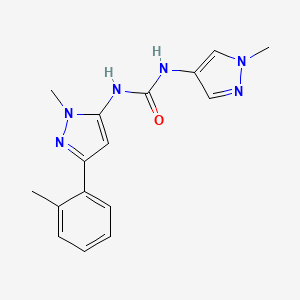 molecular formula C16H18N6O B7656775 1-[2-Methyl-5-(2-methylphenyl)pyrazol-3-yl]-3-(1-methylpyrazol-4-yl)urea 