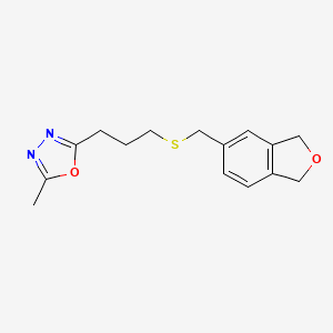molecular formula C15H18N2O2S B7657748 2-[3-(1,3-Dihydro-2-benzofuran-5-ylmethylsulfanyl)propyl]-5-methyl-1,3,4-oxadiazole 
