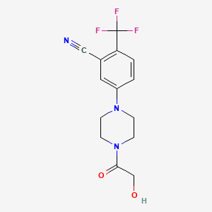 molecular formula C14H14F3N3O2 B7657758 5-[4-(2-Hydroxyacetyl)piperazin-1-yl]-2-(trifluoromethyl)benzonitrile 