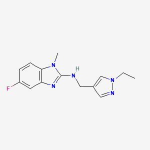 molecular formula C14H16FN5 B7657766 N-[(1-ethylpyrazol-4-yl)methyl]-5-fluoro-1-methylbenzimidazol-2-amine 