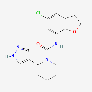 molecular formula C17H19ClN4O2 B7657856 N-(5-chloro-2,3-dihydro-1-benzofuran-7-yl)-2-(1H-pyrazol-4-yl)piperidine-1-carboxamide 