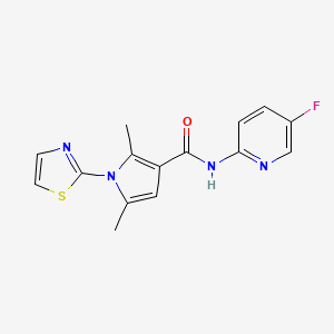 molecular formula C15H13FN4OS B7658295 N-(5-fluoropyridin-2-yl)-2,5-dimethyl-1-(1,3-thiazol-2-yl)pyrrole-3-carboxamide 