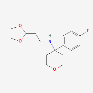 molecular formula C16H22FNO3 B7659417 N-[2-(1,3-dioxolan-2-yl)ethyl]-4-(4-fluorophenyl)oxan-4-amine 