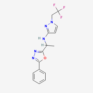 molecular formula C15H14F3N5O B7659459 N-[1-(5-phenyl-1,3,4-oxadiazol-2-yl)ethyl]-1-(2,2,2-trifluoroethyl)pyrazol-3-amine 