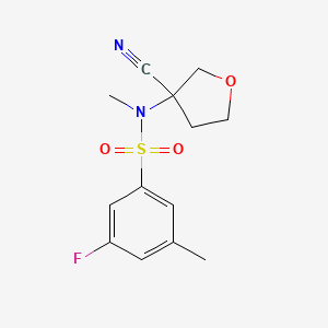 molecular formula C13H15FN2O3S B7659840 N-(3-cyanooxolan-3-yl)-3-fluoro-N,5-dimethylbenzenesulfonamide 