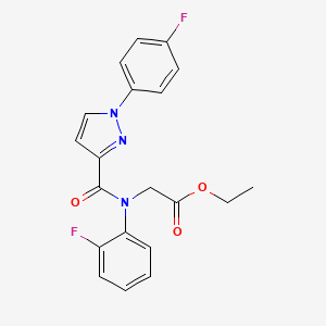 molecular formula C20H17F2N3O3 B7661620 ethyl 2-(2-fluoro-N-[1-(4-fluorophenyl)pyrazole-3-carbonyl]anilino)acetate 