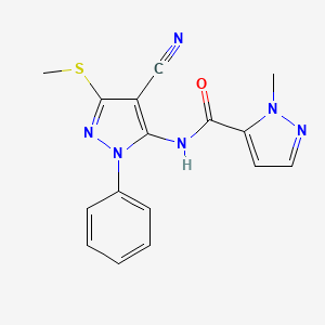 molecular formula C16H14N6OS B7661938 N-(4-cyano-5-methylsulfanyl-2-phenylpyrazol-3-yl)-2-methylpyrazole-3-carboxamide 