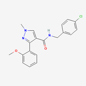 molecular formula C19H18ClN3O2 B7662130 N-[(4-chlorophenyl)methyl]-3-(2-methoxyphenyl)-1-methylpyrazole-4-carboxamide 