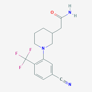 molecular formula C15H16F3N3O B7662280 2-[1-[5-Cyano-2-(trifluoromethyl)phenyl]piperidin-3-yl]acetamide 