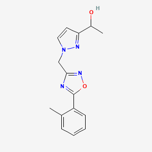 molecular formula C15H16N4O2 B7662544 1-[1-[[5-(2-Methylphenyl)-1,2,4-oxadiazol-3-yl]methyl]pyrazol-3-yl]ethanol 