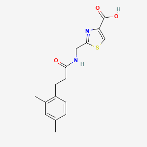 molecular formula C16H18N2O3S B7662577 2-[[3-(2,4-Dimethylphenyl)propanoylamino]methyl]-1,3-thiazole-4-carboxylic acid 