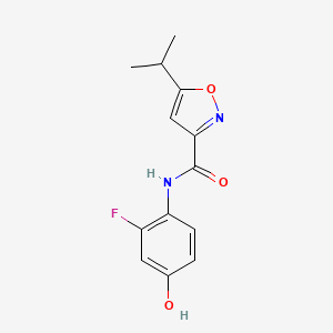 molecular formula C13H13FN2O3 B7662661 N-(2-fluoro-4-hydroxyphenyl)-5-propan-2-yl-1,2-oxazole-3-carboxamide 