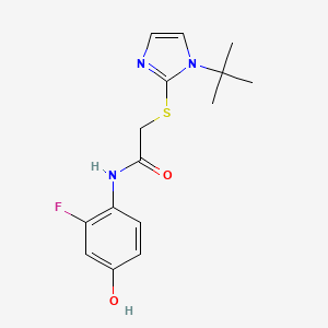 molecular formula C15H18FN3O2S B7662713 2-(1-tert-butylimidazol-2-yl)sulfanyl-N-(2-fluoro-4-hydroxyphenyl)acetamide 