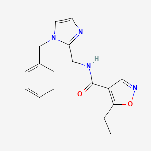 molecular formula C18H20N4O2 B7662767 N-[(1-benzylimidazol-2-yl)methyl]-5-ethyl-3-methyl-1,2-oxazole-4-carboxamide 