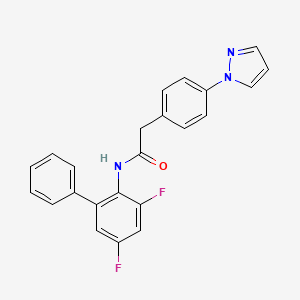 molecular formula C23H17F2N3O B7662892 N-(2,4-difluoro-6-phenylphenyl)-2-(4-pyrazol-1-ylphenyl)acetamide 