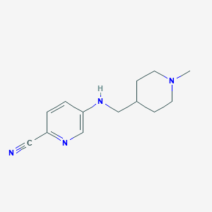 molecular formula C13H18N4 B7663346 5-[(1-Methylpiperidin-4-yl)methylamino]pyridine-2-carbonitrile 