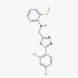 molecular formula C16H13Cl2N3OS B7663574 N-[[5-(2,4-dichlorophenyl)-1,3,4-oxadiazol-2-yl]methyl]-2-methylsulfanylaniline 