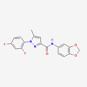 molecular formula C18H13F2N3O3 B7663596 N-(1,3-benzodioxol-5-yl)-1-(2,4-difluorophenyl)-5-methylpyrazole-3-carboxamide 