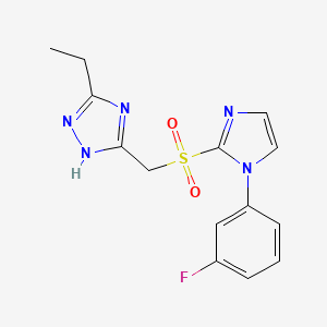 molecular formula C14H14FN5O2S B7663750 3-ethyl-5-[[1-(3-fluorophenyl)imidazol-2-yl]sulfonylmethyl]-1H-1,2,4-triazole 