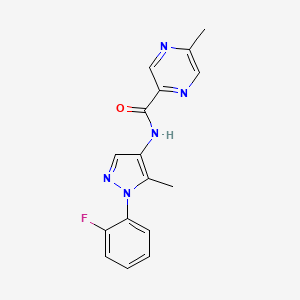 molecular formula C16H14FN5O B7663774 N-[1-(2-fluorophenyl)-5-methylpyrazol-4-yl]-5-methylpyrazine-2-carboxamide 
