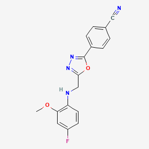 molecular formula C17H13FN4O2 B7663815 4-[5-[(4-Fluoro-2-methoxyanilino)methyl]-1,3,4-oxadiazol-2-yl]benzonitrile 